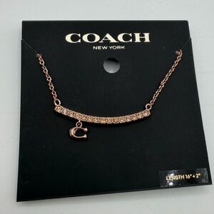 Coach Rose Gold Crystal Bar Necklace with 'C' Charm NWT